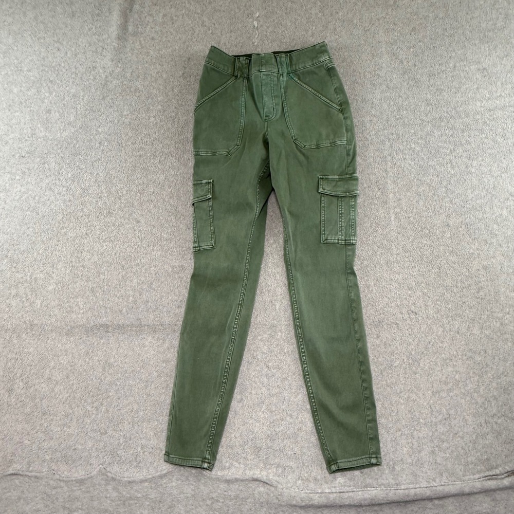 Spanx Stretch Twill Cargo Skinny Pants Womens Size Medium Olive Green Utility